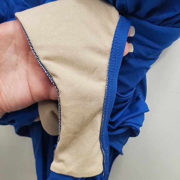 La Blanca Woman's Blue Ruched Wrap Front One Piece Bathing Suit Plus Size 14 - Picture 3 of 7